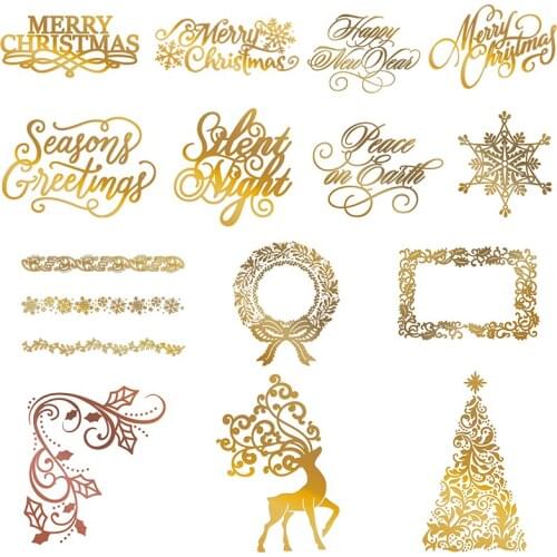 Happy New Year HOT FOIL PLATE Silver Metal Cutting Dies DIY Photo Embossing Die Cut Scrapbooking Christmas Stencils