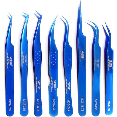 VETUS Professional Makeup Eyelash Tweezers For Volume Eyelash Extension Blue Eyebrow Tweezers Excellent Closure Beauty Tool