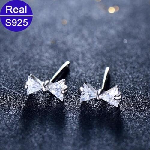 Fashion Classic Small Cute Bow Earrings For Women Girls New Year Gifts Real 925 Sterling Silver Stud Earrings Fine Jewelry