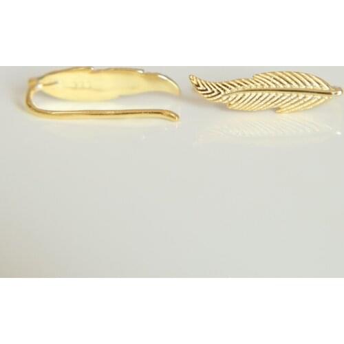 Free Shipping high polished gold silver color 925 sterling silver metal adorable young girl feather leaf design wire earring