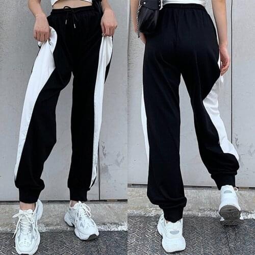 Patchwork Joggers Sweatpants for Women Contrast Color Drawstring High Waist Casual Loose Female Sports Harem Pants