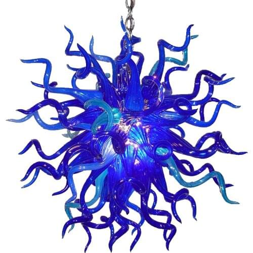 Nordic Cobalt Blue Chandelier Lamp LED Hand Blown Glass Ceiling Chandeliers for Living Dining Room 50 CM