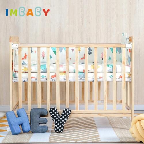 IMBABY With Wheels High Quality Moveable Wood Baby Bed FSC&EU Certification 3 Grade Height Adjust Baby Crib Rocking Cradle