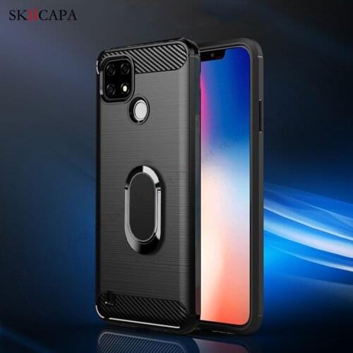 Carbon Fiber Texture Brushed Protective Case For OPPO Realme C21 8 Pro 7i C17 Magnetic Ring Stand Holder Shockproof Phone Cover