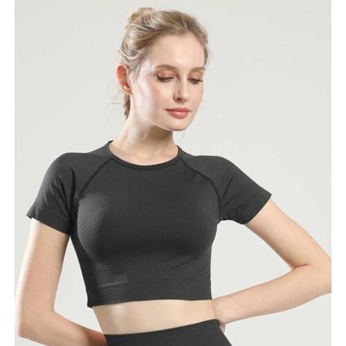 Womens Energy Seamless Yoga Shirts Short Sleeve Crop Top Basic Scoop Neck Shirts for Women Yoga Sports Fitness Gym Workout Top