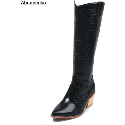 Winter Women Over The Knee Boots Leather Woman Boots Pointed Toe High Heel Pumps Shoes Female Footwear Platform Shoes Size 35-43