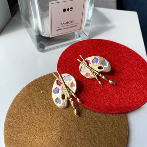 AOMU Fashion Unique Morandi Colorful Artist Palette S925 Sterling Pin Irregular Stud Earrings for Women Gifts Jewelry