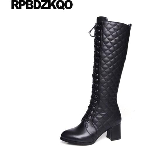 2019 thick pumps high quality designer shoes runway footwear plus size heels 33 fur women pointed toe 4 34 black zipper lace up