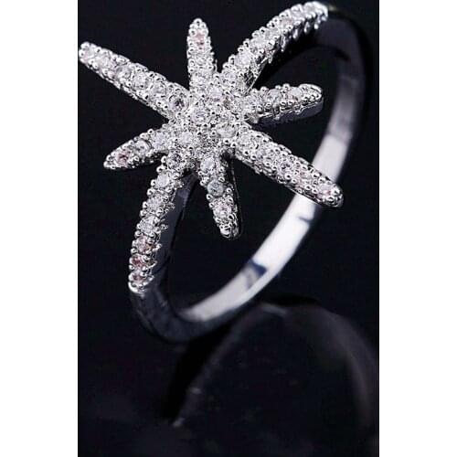 Womens Ring Mi Snowflake Inlaid Zircon Ring Girl Engagement Ring Fashion Party Charm Star Ring Valentines Day Gift