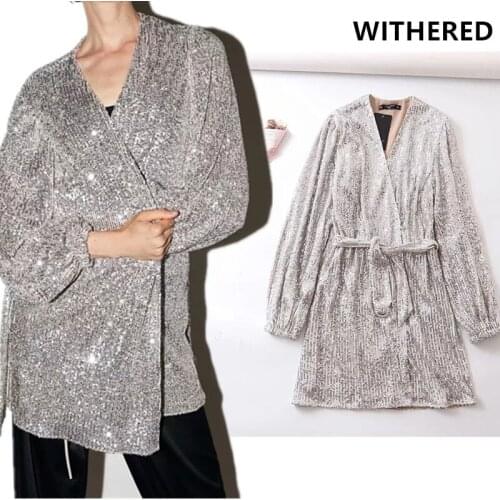 Jenny&Dave sexy dress women vestidos spring england vintage Sequins v-neck sashes vestidos de fiesta de noche Christmas party