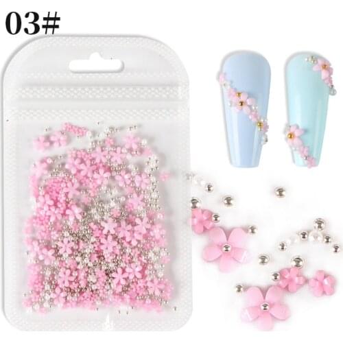 1 Bag Acrylic Flower Nail Art Decoration Mixed Size White Black Rhinestones Silver Gem Manicures Tool For DIY Nail Design