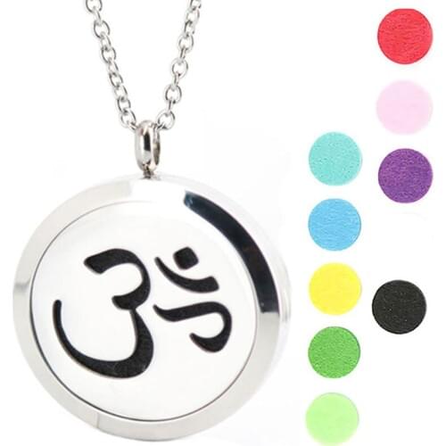 10pcs 30mm Silver Round Sport Yoga Aromatherapy Oils Stainless Steel Perfume Diffuser Locket Necklace Pendant