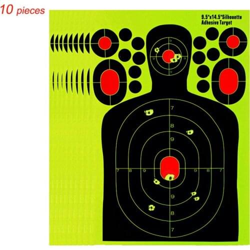 10 PCS 14.5 Inch Human Body Shape Training Target Paper Splash Effect Fluorescent Adhesive Target Paper Shooting Practice