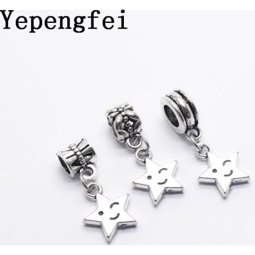 10pcs star European Bead Vintage Silver Charms fit for pandora style Bracelets Necklace DIY Metal Jewelry Making JA600029