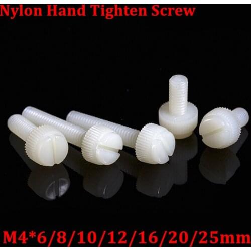 100pcs M4 Nylon hand tighten Screw Plastic Knurled screws slotted antirust insulation Screw Bolts M4*6/8/10/12/16/20/25/30mm
