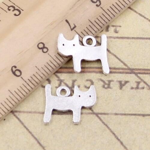 30pcs Charms Double Sided Cat 14x12mm Tibetan Bronze Silver Color Pendants Antique Jewelry Making DIY Handmade Craft