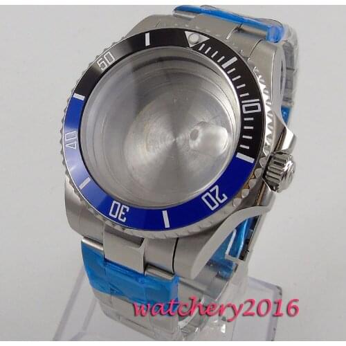 40mm black Blue Ceramic Bezel Sapphire Glass Watch Case fit 8205 8215 821A 2836 Movement Watch Case