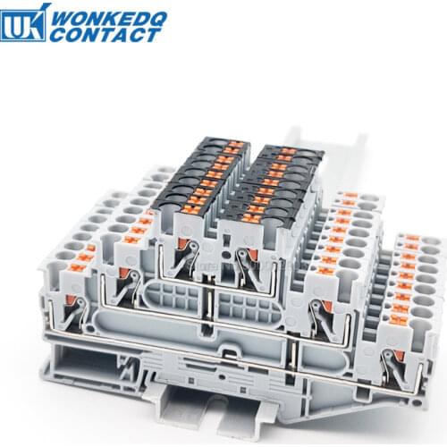 10Pcs PT2.5-3L-PV Push-in Electrical Connector PT 2.5 mm² 3-Level Terminals With Equipotential Bonder Din Rail Terminal Block