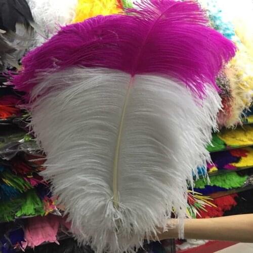 50Pcs High Quantity 22-24 inch/55-60cm White + Rose "thick stem" male ostrich feathers Plumes for Party Home Wedding Decoration