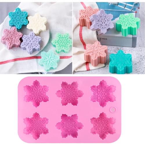 6-Piece Different Patterns Christmas Snowflake Shaped Silicone Cake Mold Baking Decorating Mold DIY Handmade Chocolate Soap Mold