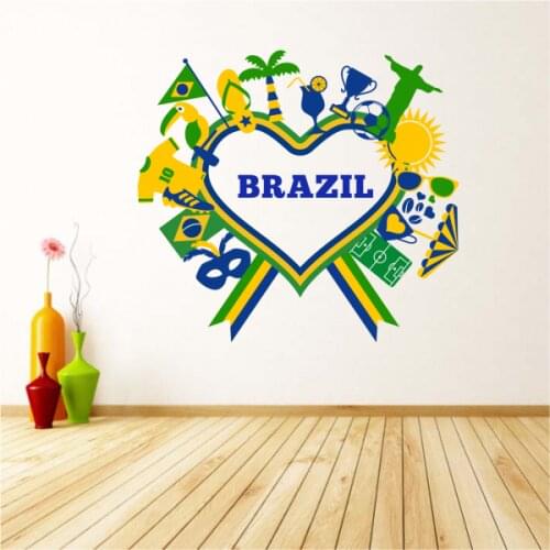 Heart Shaped Brazil Brasil Wall Sticker Fantastic Wall Quote Wall Art Decal Sticker Home Decor Removable Fashion Wedding Decor