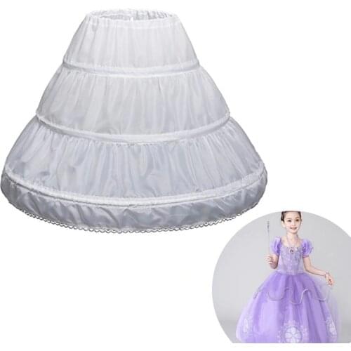 Free shipping Children Petticoat A-Line 3 Hoops One Layer Kids Crinoline Lace Trim Flower Girl Dress Underskirt Elastic Waist