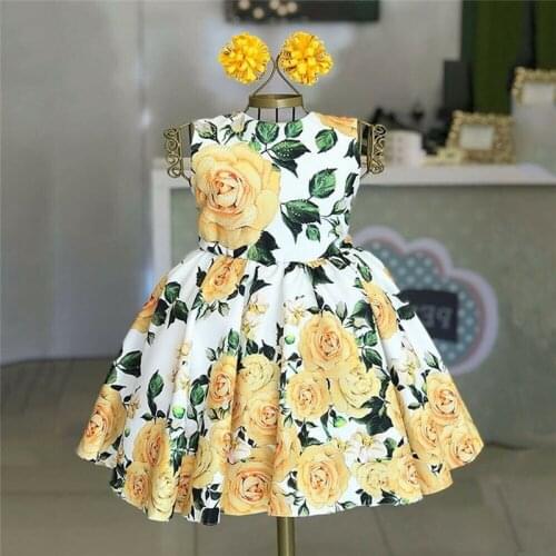 Formal Kids Baby Girl Flower Dress Ball Gown Girl Sleeveless High Waist Tank Dress Wedding Party Pageant Floral Sundress 2-7Y