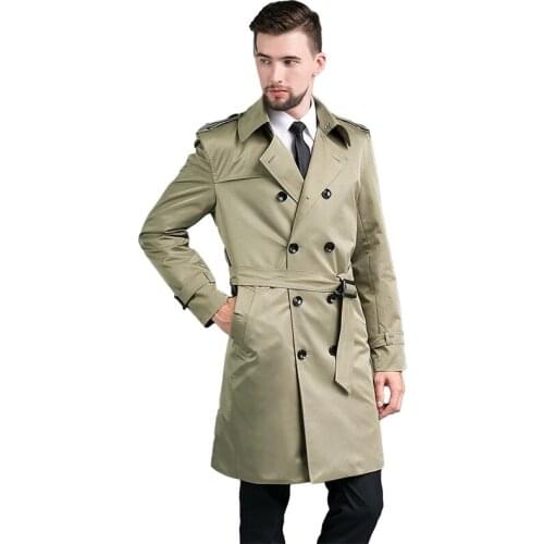 Mens Spring Autumn Outerwear Fashion Medium Length Trench Coats 4XL Double Breasted Long Mens Trench Coat British Coat 2020