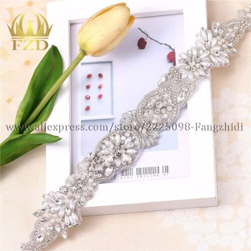 FZD 10 Pieces Rhinestones Wedding Decoration Crystals Sew On Sash beaded applique belt Appliques Motif For Fashion Clothes