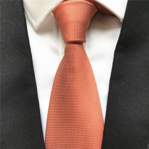 10 cm New Design Mens Ties Jacquard Woven Neck Tie Solid Orange Neckties with Fashion Grids