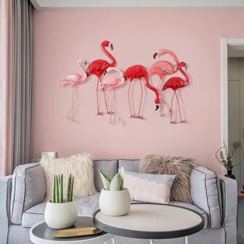 Nordic style wall decoration creative flamingo iron three-dimensional 3D living room background pendant home decoration