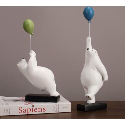 Creative Flying Bear Figurines Balloon Polar Bears Figure Home Wall Mount Decoration Resin Modern Gift for Boy/Man/Kids
