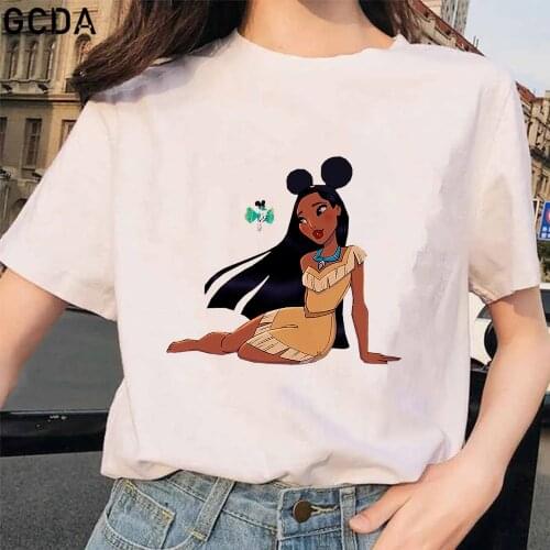Cool Streetwear Female T-shirt Pocahontas Mickey Ear Hat Print Harajuku Girls Summer Cotton T Shirt Women Tops