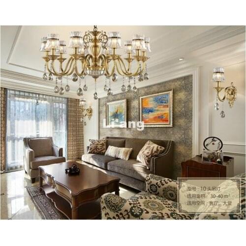 Modern European Style Brass Chandelier Light Fixture Antique Brass Chandelier Light, Vintage Copper Crystal Lamp 100% Guaranteed