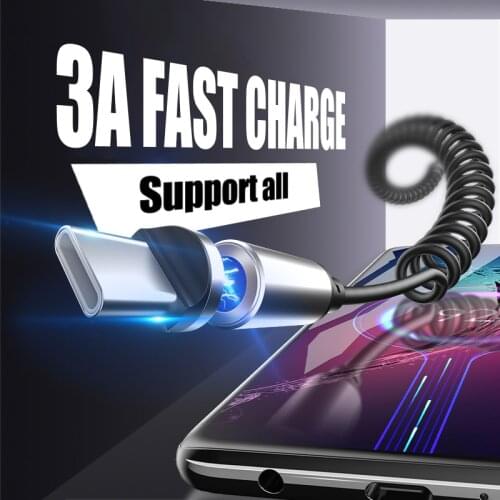 3A Magnetic Spring Cable Quick Charge 3.0 Retractable Micro USB Charger Type C Fast Charging For Huawei Samsung Xiaomi Android
