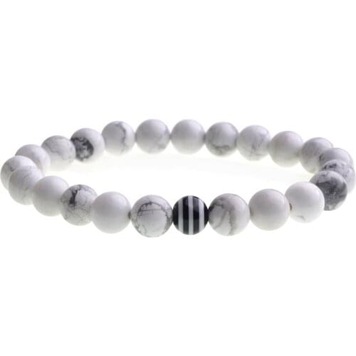 Matte Black Onyx Bracelet With Striped Resin Ball Man Fashion Women Gift For Beautiful Beads
