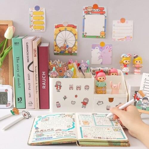 Abs 2 In 1 Minkys Kawaii Multifunctional Desktop Organizer Free Sticker Pen Holder Books Stand Holder Bookends School Stationery