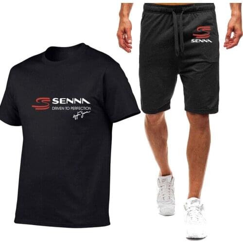 2021 Sandy Beach 2-piece Mens Ayrton Senna Print T-shirt Shorts Summer Short-sleeved Suit Sportswear Mens Sports Pants Running