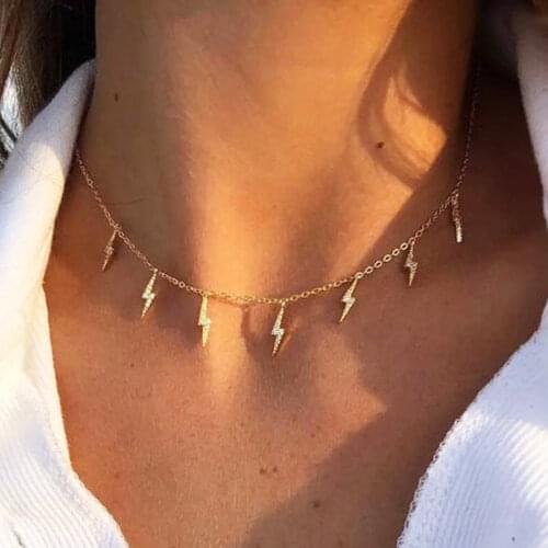 New Arrival Lighting Pendant Necklace for Women Gold Silver Color Link Clavicle Chain 2020 Fashion Short Choker Necklace