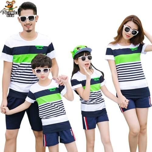 Matching Family Clothing Fashion Mother Daughter Clothes Striped T shirt Shorts Family Matching Outfits Father Son Clothes Set