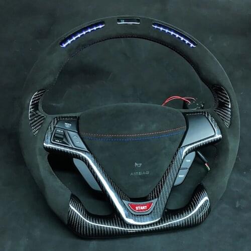 OEM Cuatomized Trim Real LED Carbon Fiber Sports Steering Wheel Alcantara Leather compatible for Hyundai Veloster 2016-2020