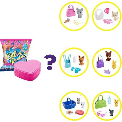 Original Barbie Color Reveal Pet Dolls Set in Heart-Shaped Case with 5 Surprise Accessories Blind Box Toy Random 1 of 6 GPD25