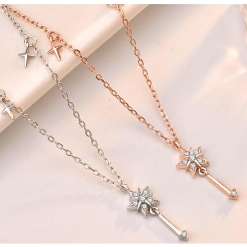 Sterling 925 Sterling Silver Andromeda Wishing Stick with Diamonds Wishing Star Necklace Gift for Women Party Long Necklace