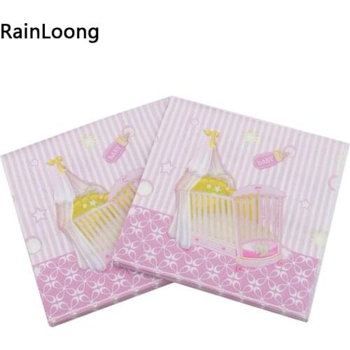 [RainLoong] Baby Bottle Paper Napkins For Girl Gender Reveal Party Tissue Napkins Decoration Serviettes 33*33cm 1 pack