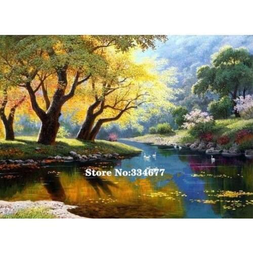 Riverside scenery-Counted Cross Stitch Kits Needlework Embroidery Crafts 14ct Unprinted Aida DIY Arts Handmade Home Decor