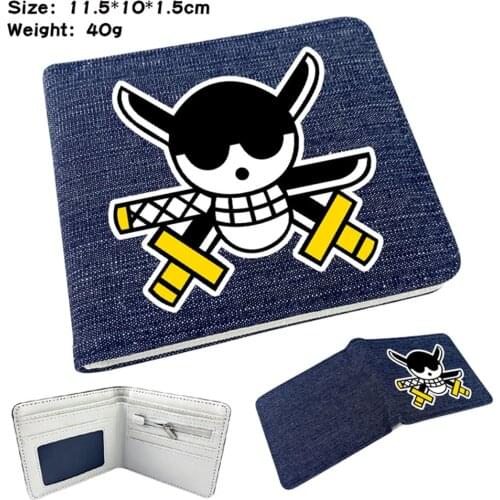Anime One Piece Denim Wallet Short Bifold Photo Card Holder Teenger Casual High Quality Student Mens Womens Purse