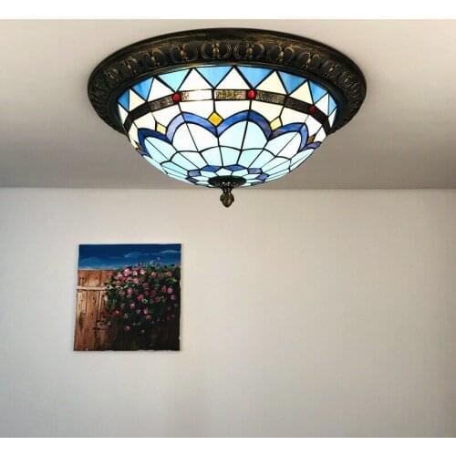 Tiffany retro glass ceiling lamp European style color ceiling lamp American pastoral warm creative aisle balcony entrance lamp