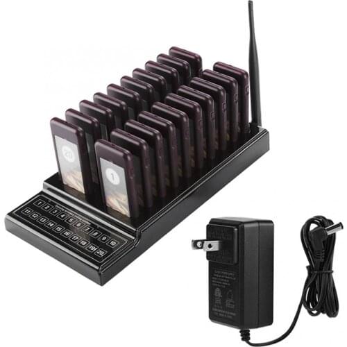 SU-68G Restaurant Pager 1Km Connection 20 Channels Guest Paging System Wireless Queue Calling Pager Systems (US Plug 100-240V)