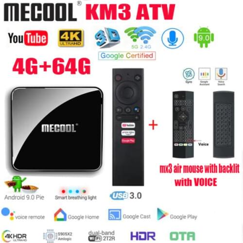 MECOOL KM3 ATV streaming box G00gle Android 9.0 TV Box 4GB 64GB Amlogic S905X2 4K 2.4G 5G Dual Wifi BT4.0 Set Top Box