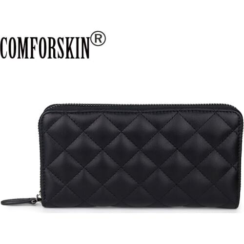 COMFORSKIN Brand Cowhide Women Wallet Multi-function Women Zipper Purse Premium 100% Genuine Leather Female Wallet